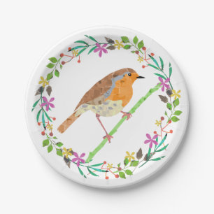 Assiettes En Carton Rouge-gorge, oiseau de Noël
