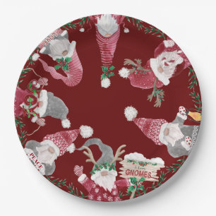 Assiettes En Carton Rouge Gris Gris Noel Aquarelle Feuilles Feuillage