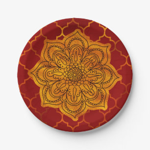 Assiettes En Carton Rouge Incandescent Or Royal Thème Indien Arabe Mar