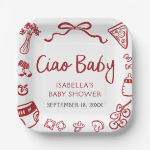 Assiettes En Carton Rouge Italien Main Tirée Pizza Ciao Baby shower bé