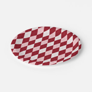 Assiettes En Carton Rouge Jacquard Crimson rose Petit Diamant Forme