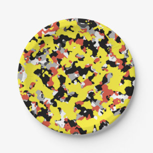 Assiettes En Carton Rouge Jaune Noir Gris Camouflage Camo Fête