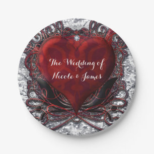 Assiettes En Carton Rouge Noir Argent Saint-Valentin Cœur Fête