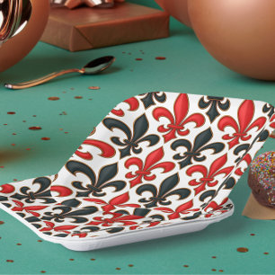 Assiettes En Carton Rouge noir baroque Fleur de lis Motif Design