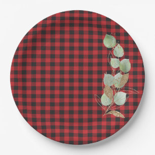 Assiettes En Carton Rouge Noir Buffalo Carreaux Pailletés Sage Botaniq