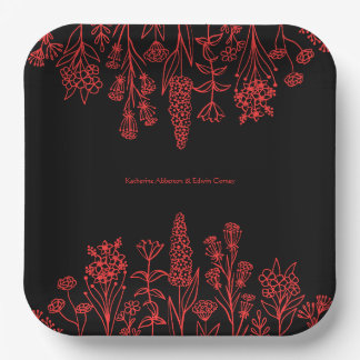 Assiettes En Carton Rouge Noir Floral Minimal Moderne Mariage gothique