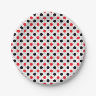 Assiettes En Carton Rouge noir Pois Textile Motif Design