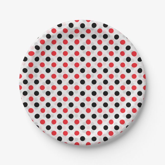 Assiettes En Carton Rouge noir Pois Textile Motif Design (Devant)