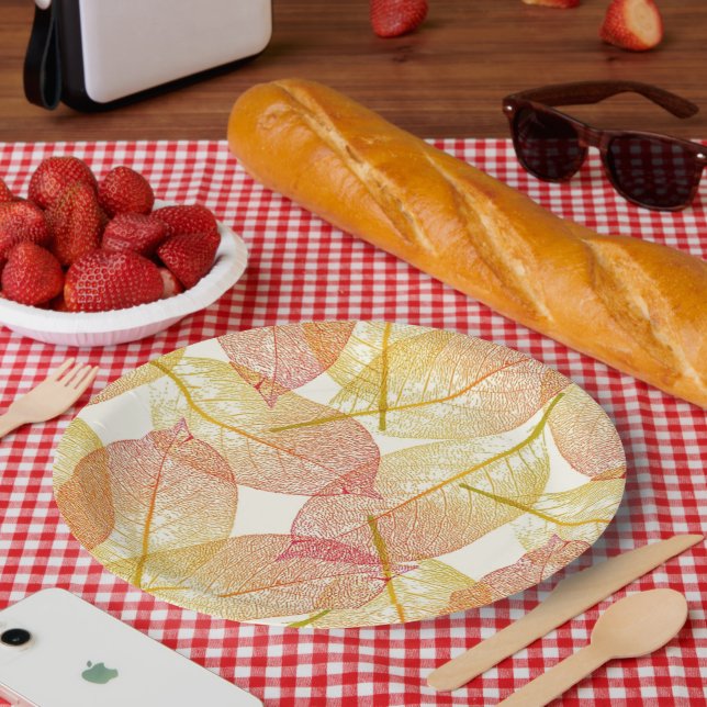 Assiettes En Carton Rouge or Jaune Feuilles Automne saison Motif (Pique-nique)