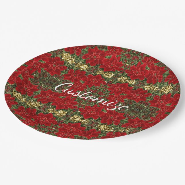 Assiettes En Carton Rouge & Or Poinsettia Motif Plaques de papier de v (Angle)