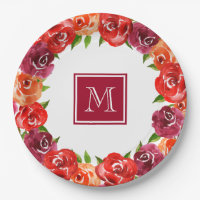 Rouge Orange Claret Floral Monogrammé