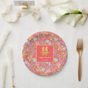 Assiettes En Carton Rouge Peranakan floral double xi mariage chinois