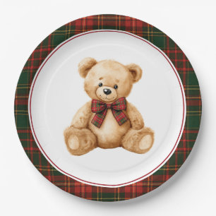 Assiettes En Carton Rouge Plaid de Noël Ours en Teddy Hiver Baby Showe