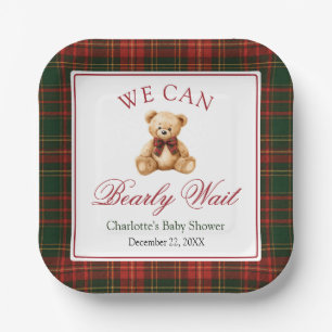 Assiettes En Carton Rouge Plaid de Noël Ourson d'Hiver Baby Shower