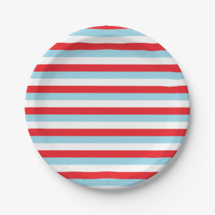 Assiettes En Carton Rouge, rayures bleues et blanches en pastel