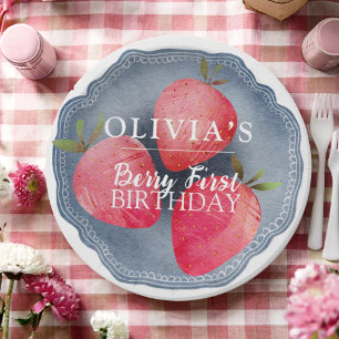 Assiettes En Carton Rouge rétro Anniversaire premier Strawberry Berry 