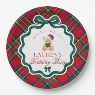 Assiettes En Carton Rouge Tartan Plaid Noël Ours Anniversaire