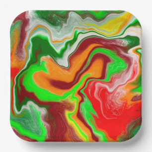 Assiettes En Carton Rouge, Vert, Bourgogne Marbre Coloré Fluid Art