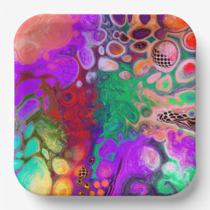 Assiettes En Carton Rouge, Vert, Violet Coloré Digital Fluid Art