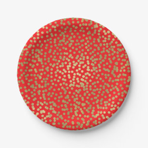 Assiettes En Carton Rouge vif et points dorés Confettis Élégant Glamou
