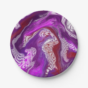 Assiettes En Carton Rouge violet Abstrait Marbre moderne Fluid Art