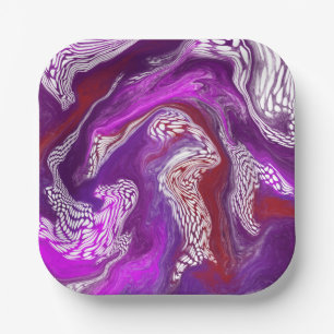 Assiettes En Carton Rouge violet Abstrait Marbre moderne Fluid Art