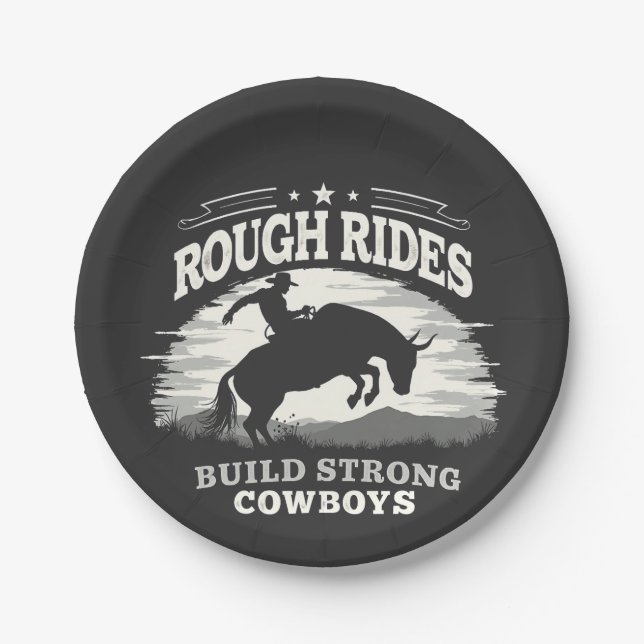 Assiettes En Carton Rough Rides Construire de solides Cowboys Ouest (Devant)