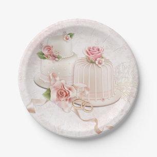 Assiettes En Carton Rougissent les gâteaux de mariage avec des roses