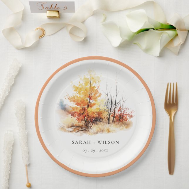 Assiettes En Carton Rouille Jaune Automne Automne Paysage Plaid Mariag (Mariage)