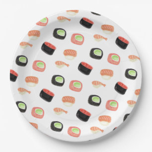 Assiettes En Carton Roulés de sushi Hibachi Party aquarelle