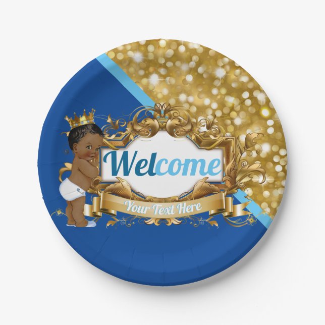 Assiettes En Carton Royal African Prince Blue & Gold Parties scintilla (Devant)