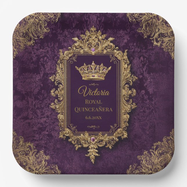 Assiettes En Carton Royal Amethyst Quinceañera, coutume (Recto)