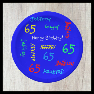Assiettes En Carton Royal Blue, 65e anniversaire, noms répétitifs