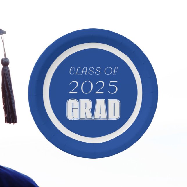 Assiettes En Carton Royal Blue and White School Colours Graduation (In Situ Graduation)