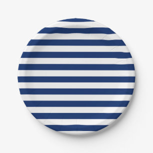 Assiettes En Carton Royal Blue and White Stripes
