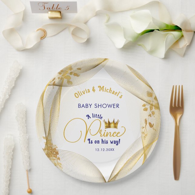 Assiettes En Carton Royal Blue Gold Prince Baby shower (Mariage)