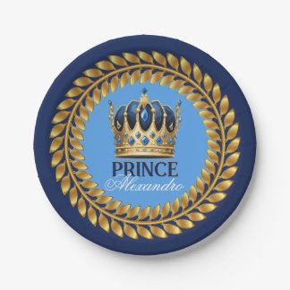 Assiettes En Carton Royal Blue Gold Prince Baby shower/Anniversaire