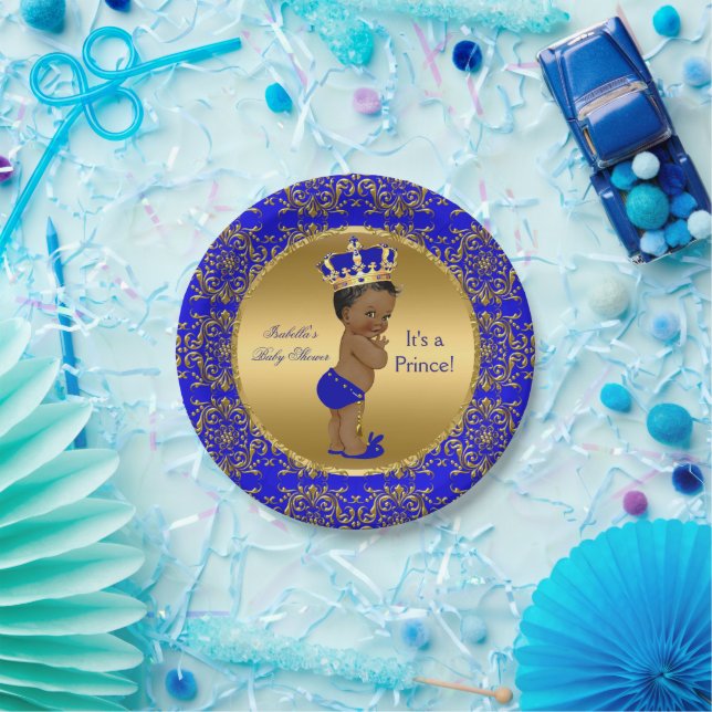 Assiettes En Carton Royal Blue Prince Crown Baby shower Ethnique (Fête)