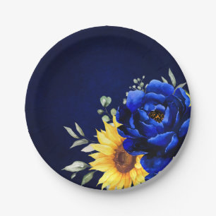 Assiettes En Carton Royal Blue Rustic Tournesol Moderne Floral Mariage