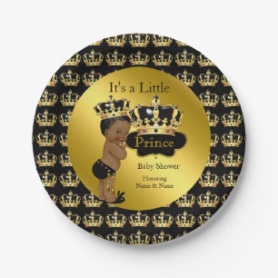 Assiettes En Carton Royal Gold Black Prince Baby shower de la Couronne