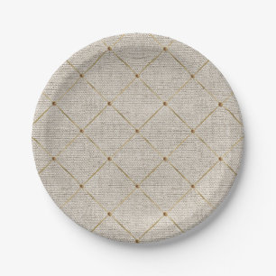 Assiettes En Carton Royal Linen Gold French Trim Élégant Amusant