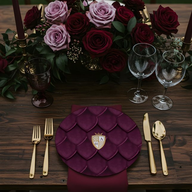 Assiettes En Carton Royal Muse Médiéval Dragon Imaginaire Monogram Cre (Royal Muse Medieval Dragon Fantasy Monogram Crest Paper Plates)