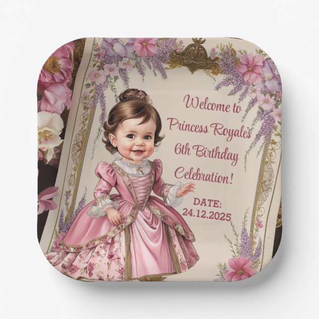 Assiettes En Carton Royal Princess 6e fête d'anniversaire (Recto)