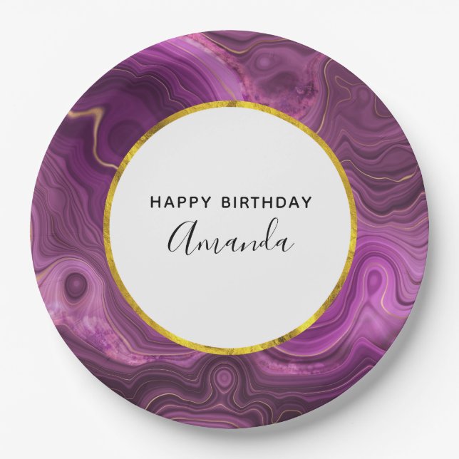 Assiettes En Carton Royal Purple And Gold Agate Anniversaire Abstrait (Devant)