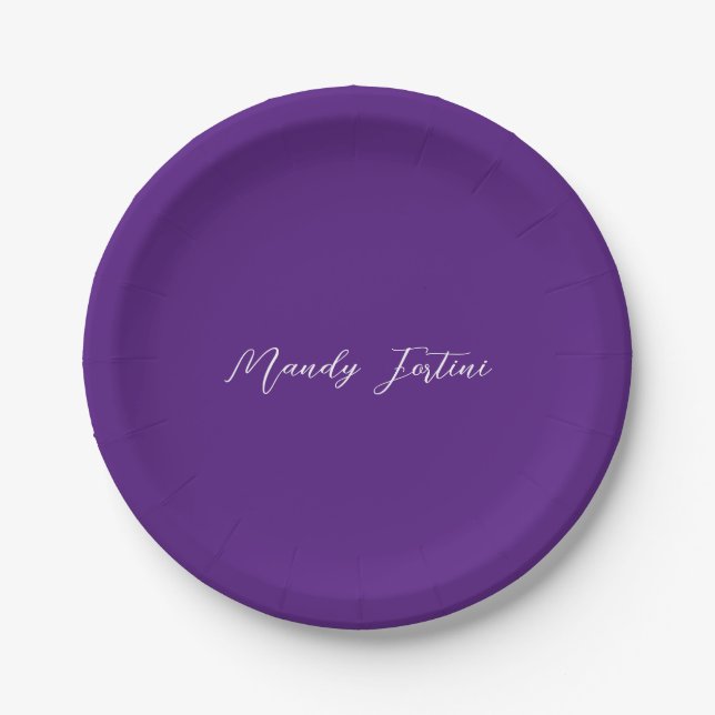 Assiettes En Carton Royal Purple Plain Élégante Calligraphie minimalis (Devant)