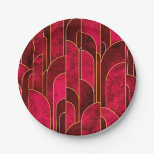 Assiettes En Carton Royal Red and Gold Art Déco Motif