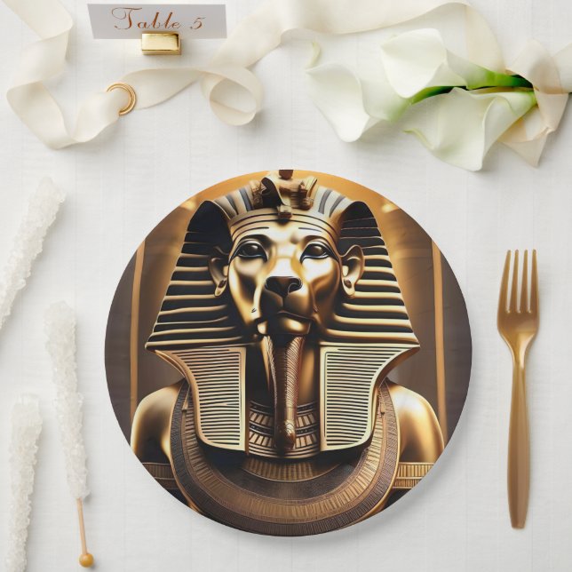 Assiettes En Carton **"Royal Roar : le lion du Pharaon d'or"** (Mariage)
