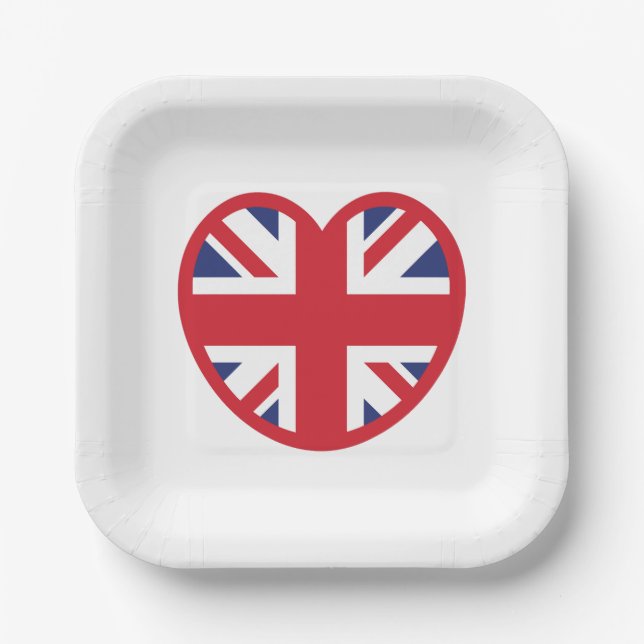 Assiettes En Carton Royaume-Uni Union Jack Flag Heart (Recto)