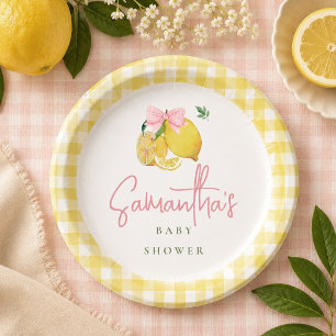 Assiettes En Carton Ruban à carreaux rose citron