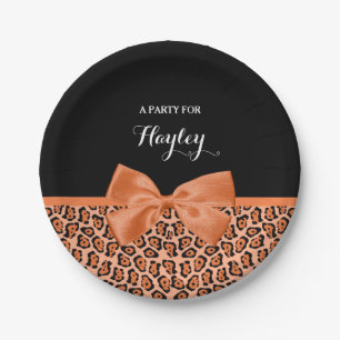 Assiettes En Carton Ruban mignon Fille Orange Noir Jaguar Avec Nom